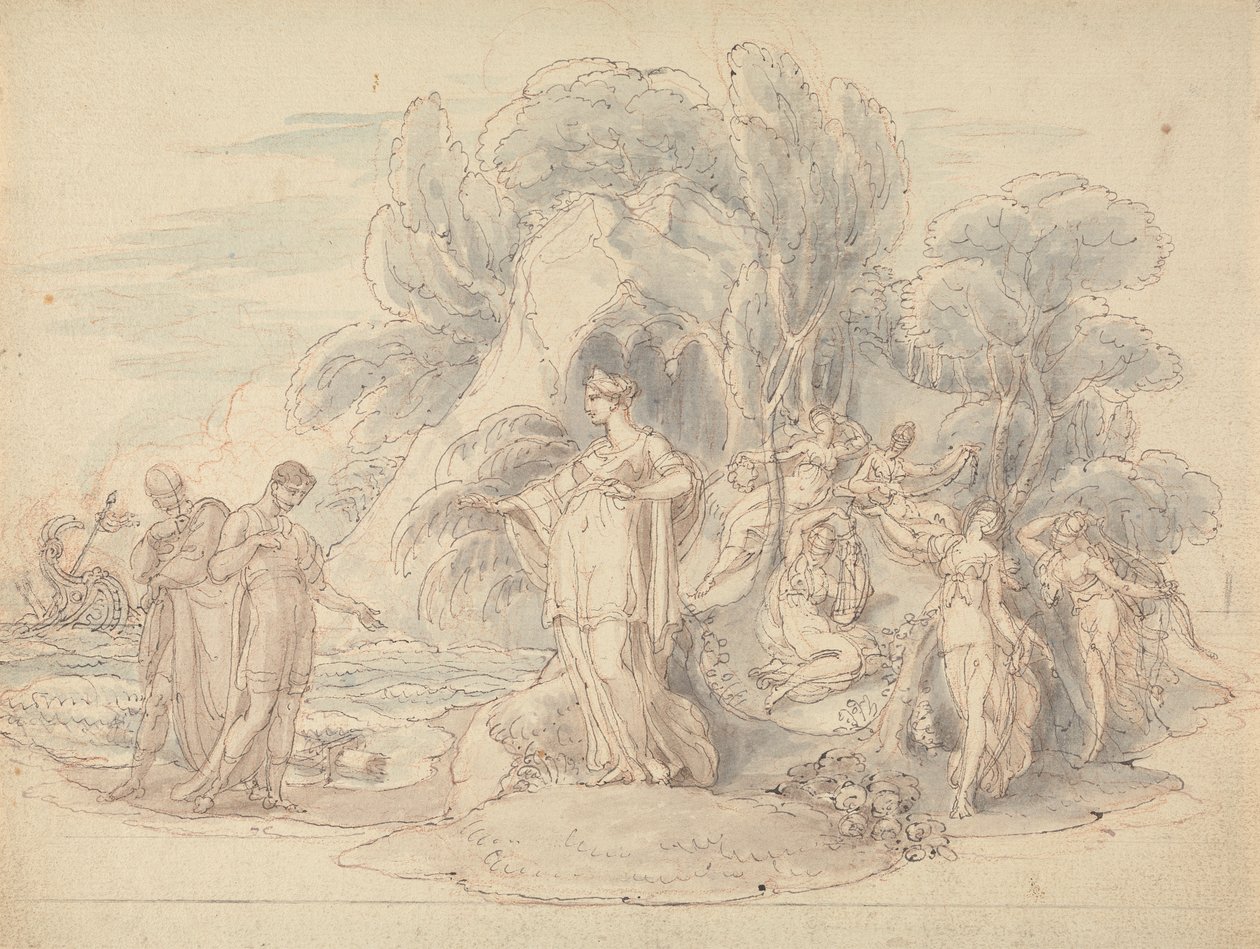 Telemachus och mentor landar på ön Calypso av Edward Francis Burney
