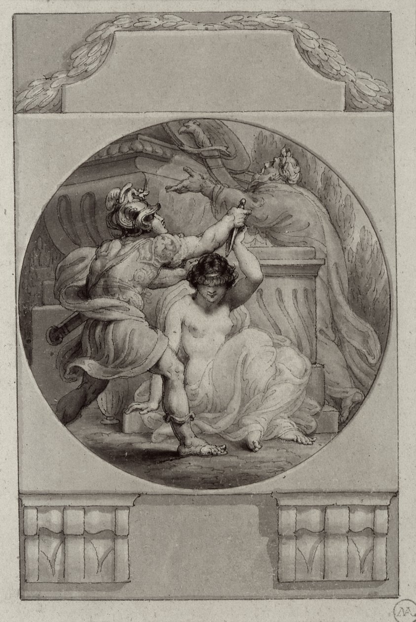 Krigare som offrar en ung kvinna (teckning) av Edward Francis Burney
