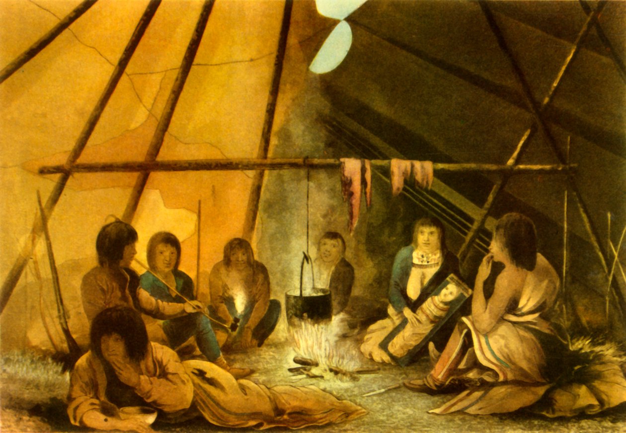 "Interior of a Cree Indian Tent", 1820, 1946. av Edward Francis Finden