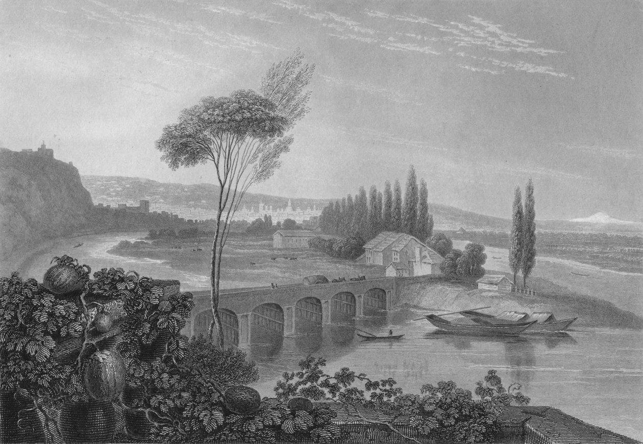 Lyons, från sammanflödet av Rhone och Saone, 1827. av Edward Francis Finden