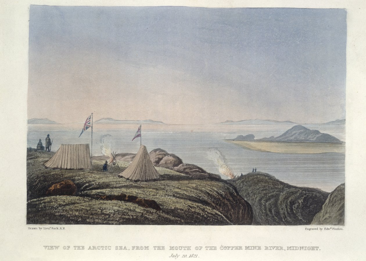Utsikt över det arktiska havet, från mynningen av Coppermine River, midnatt den 20 juli av Edward Francis Finden