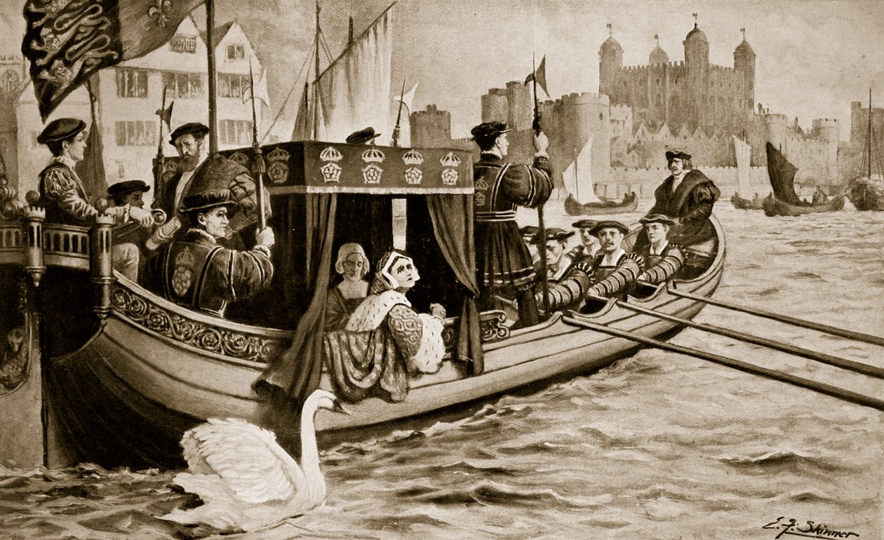 Catherine Howard förs upp i tornet, illustration från "Hutchinson