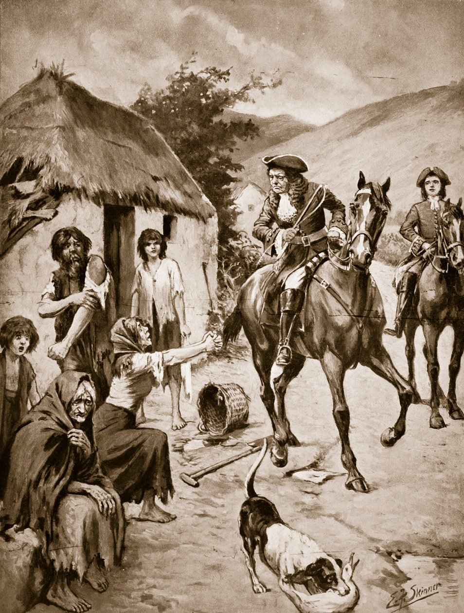 Irländskt liv, ca 1710, illustration från "Hutchinson