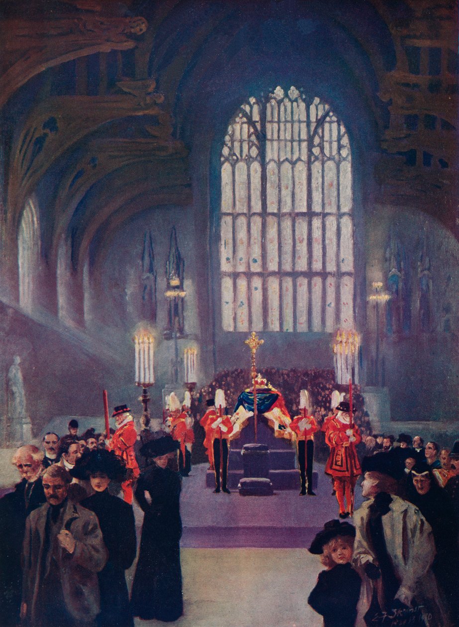 Hyllningen av sitt folk: King Edwards liggande i staten, Westminster Hall, 16-19 maj 1910 1911 av Edward Frederick Skinner