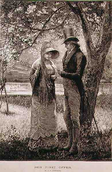 Hennes första erbjudande, graverat av W. I. Mosses, från The Illustrated London News, 23 juli 1881 av Edward Frederick after Brewtnall