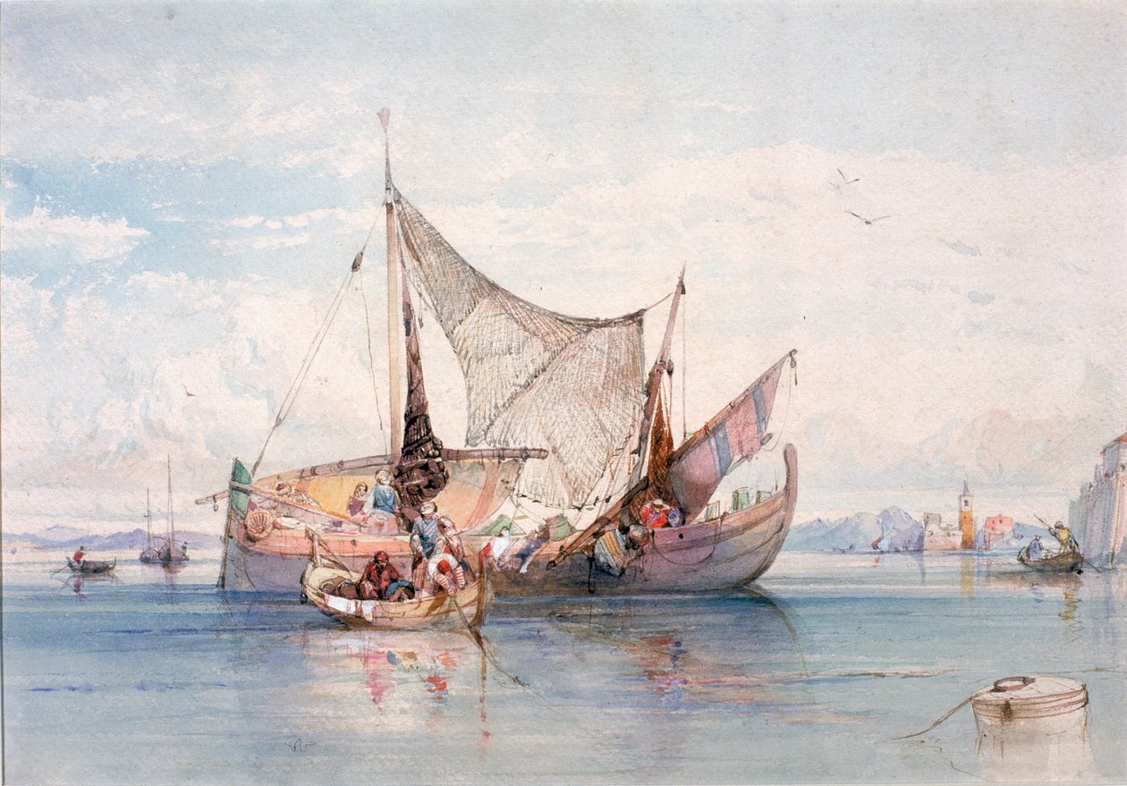 Båtar på en norditaliensk sjö (kroppsfärg) av Edward Harper