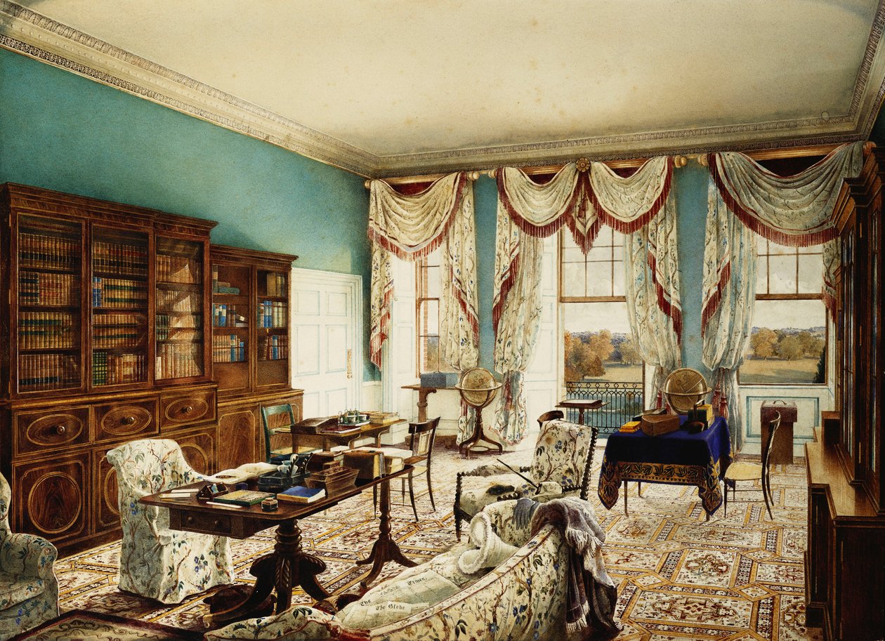 Biblioteket, Binfield, Berkshire, med utsikt över parken, av Edward Hassell