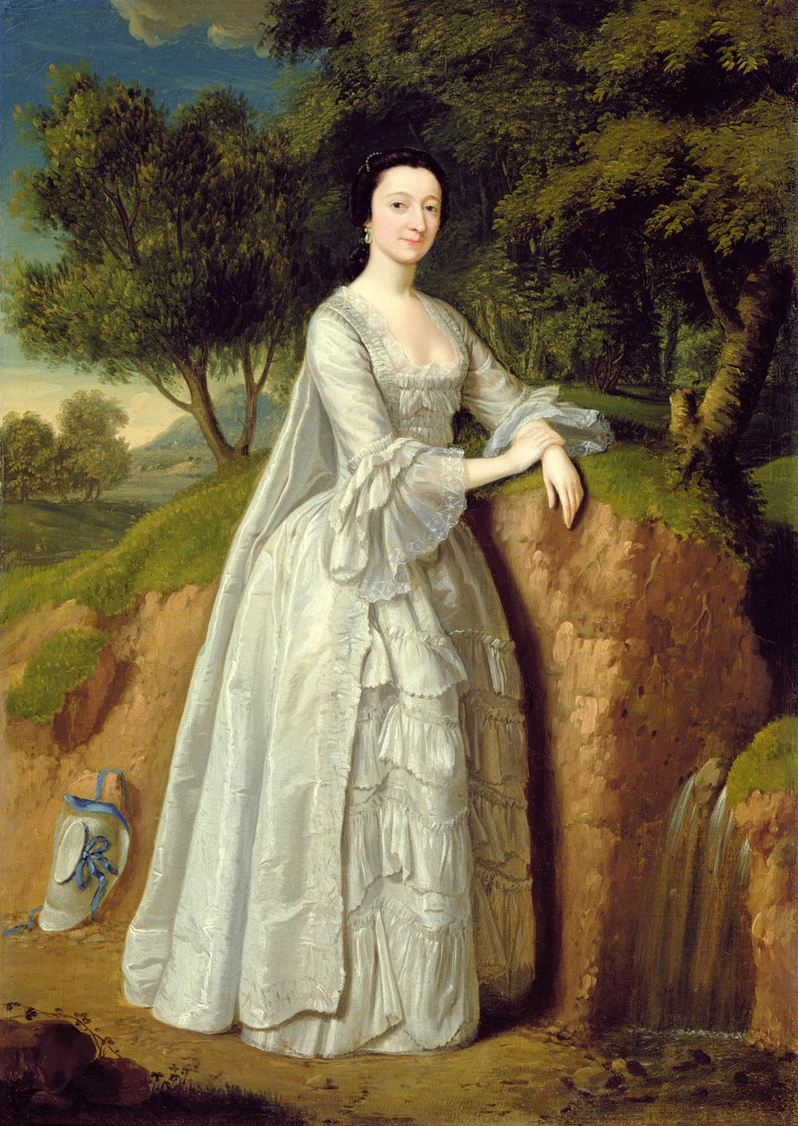Elizabeth Montague står i ett skogslandskap, ca 1750 (olja på duk) av Edward Haytley