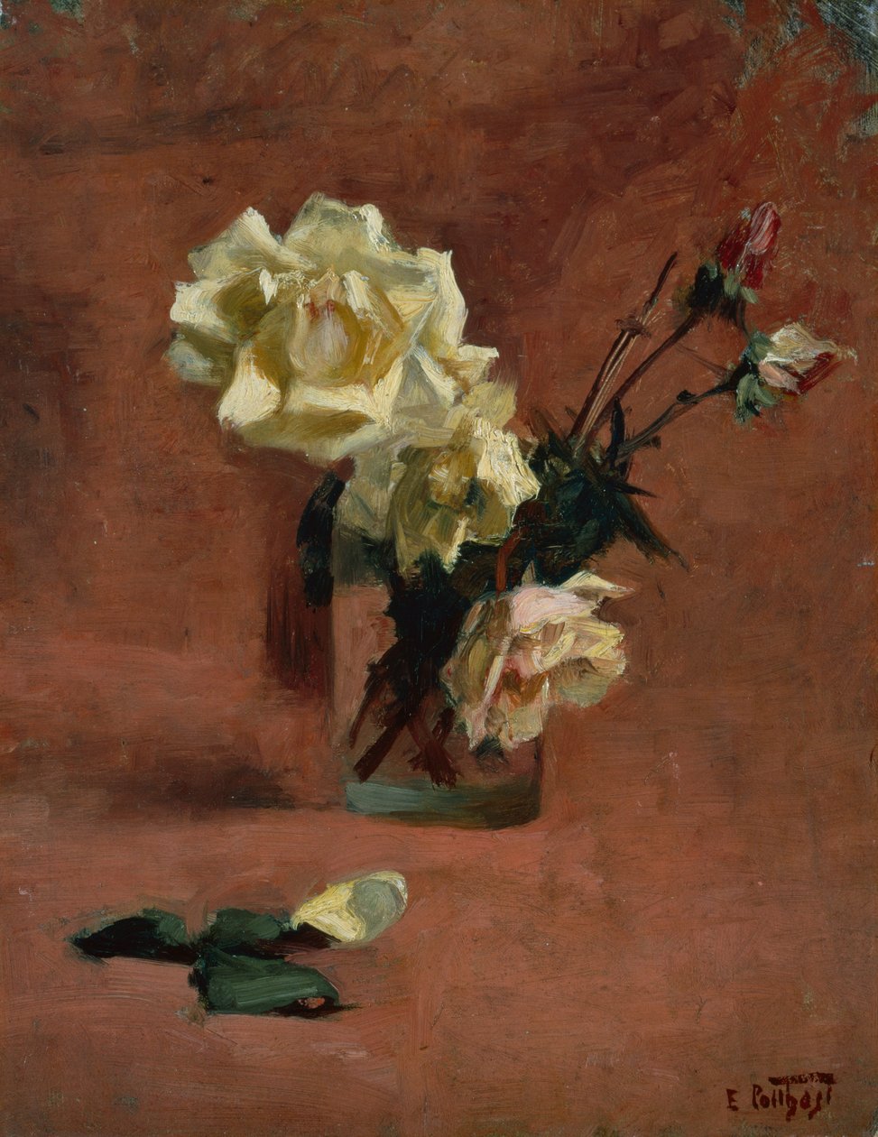 Stilleben med rosor i ett glas (olja på duk) av Edward Henry Potthast