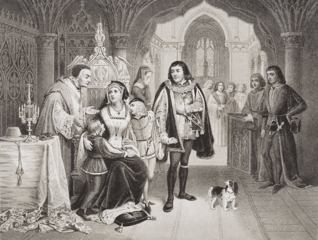Edvard IV:s söner skiljs från sin mor av Richard Duke of Gloucester, 16 juni 1483, från "Illustrations of English and Scottish History" Volume I av Edward Henry Wehnert