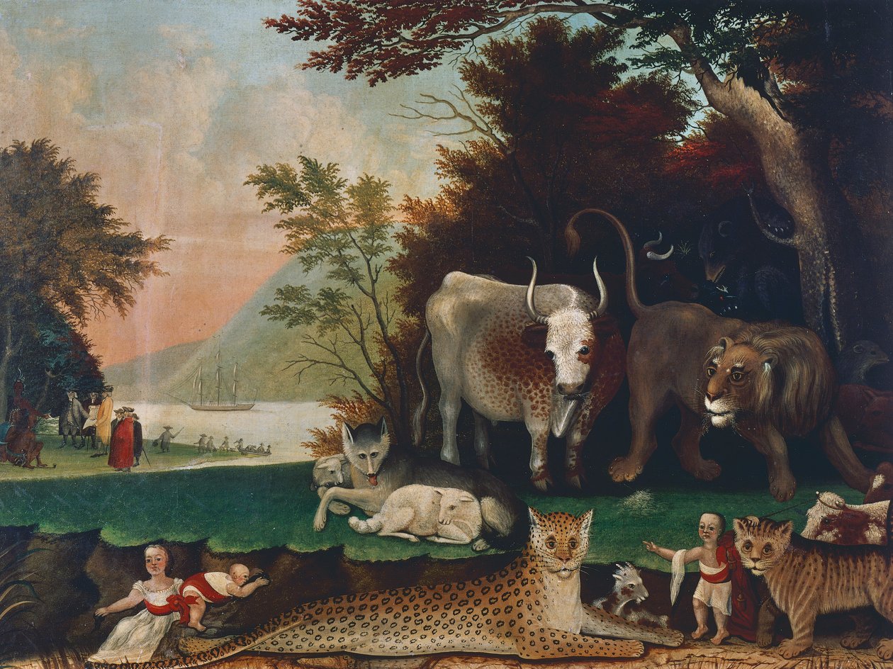 Peaceable Kingdom, Ca 1848, Målning av Edward Hicks (1780-1849), Olja på duk, 60,6x81 cm, USA av Edward Hicks