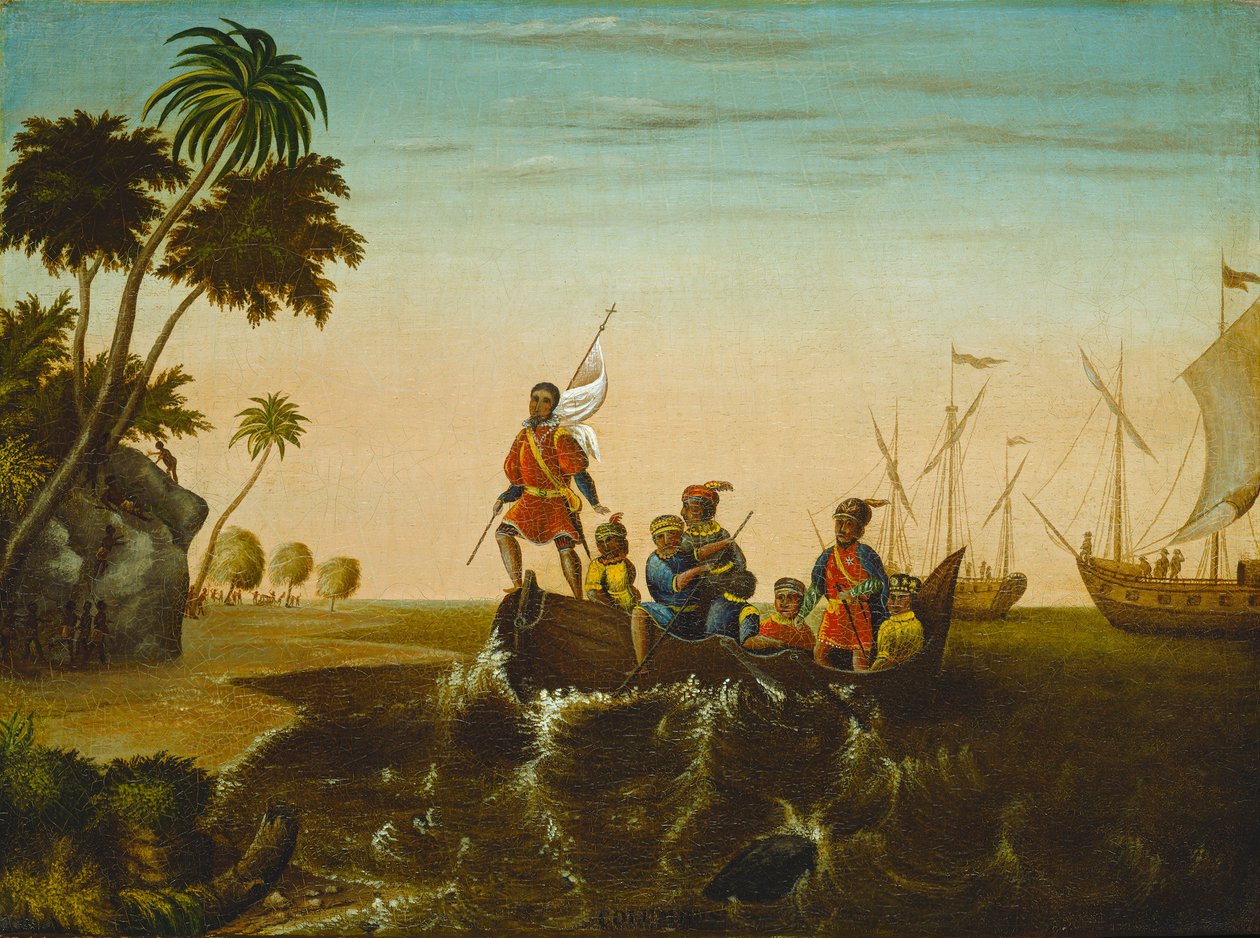 Landstigningen av Columbus, ca 1837 av Edward Hicks