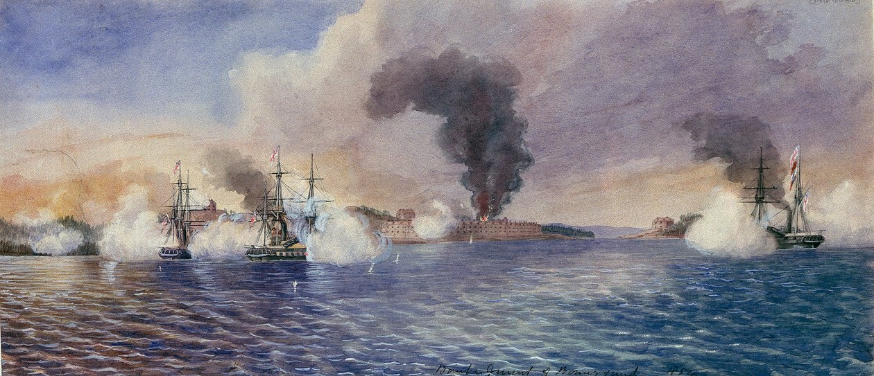 Bombardemanget av Bomarsund (Finland), augusti 1854, under Krimkriget (1853-1856). Akvarell av Edward Hodges Cree (1814-1901). av Edward Hodges Cree