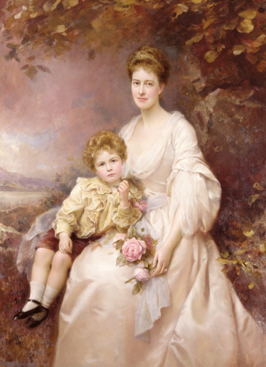 Porträtt av Laura Gwendolen Gascoigne och hennes son Alvary av Edward Hughes