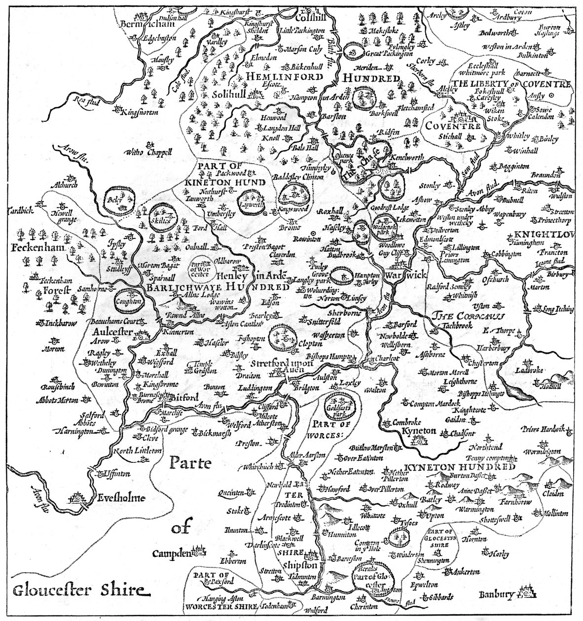 En karta över Stratford-upon-Avon och dess omgivande områden, 1610 1885. av Edward Hull