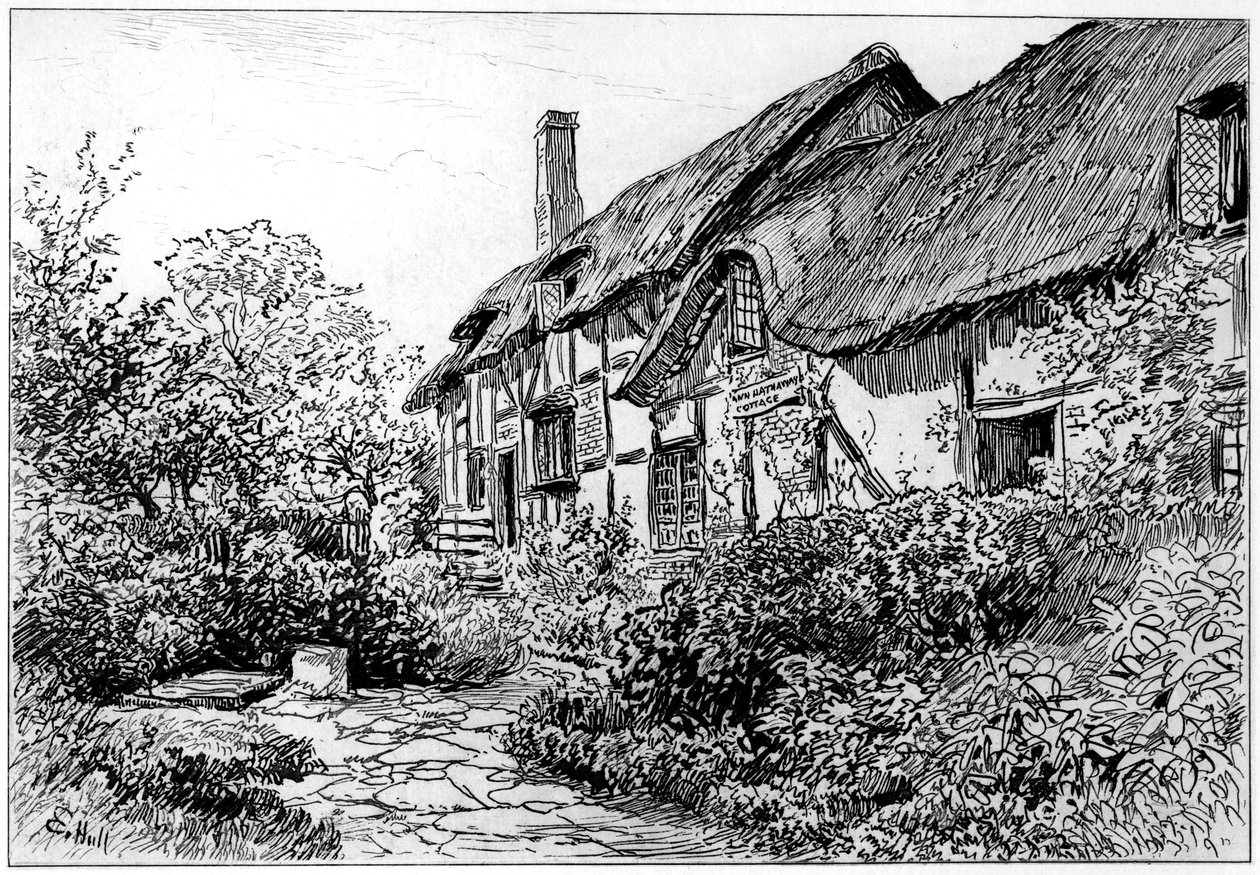 Anne Hathaways stuga vid Shottery, Stratford-upon-Avon, Warwickshire, 1885 av Edward Hull