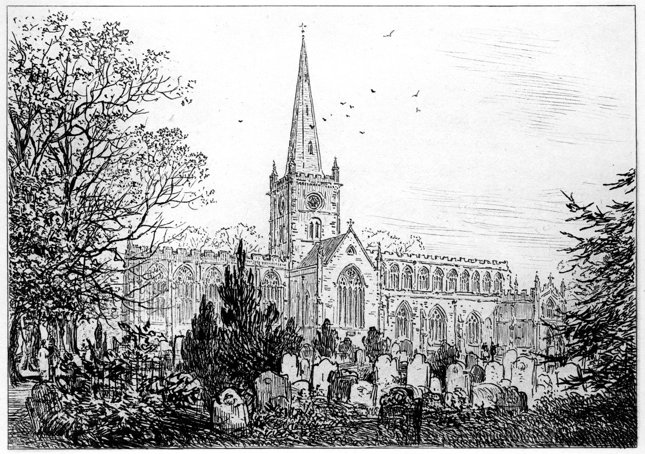 Stratford kyrka sett från norr, Stratford-upon-Avon, Warwickshire, 1885. av Edward Hull