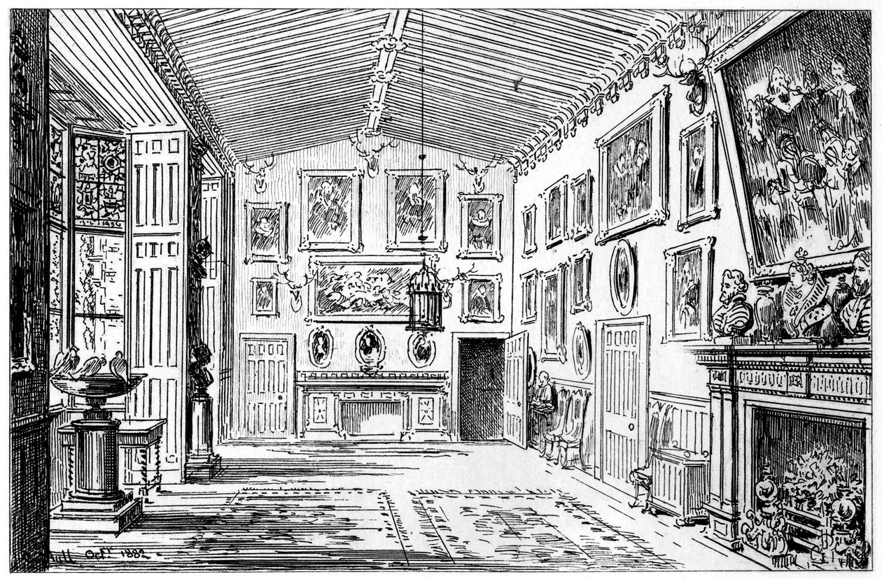 Den stora salen i Charlecote Park, Warwickshire, 1885. av Edward Hull