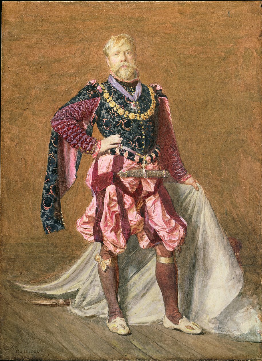 Självporträtt av konstnären i Elizabethansk klänning, 1887 (wc) av Edward John Gregory