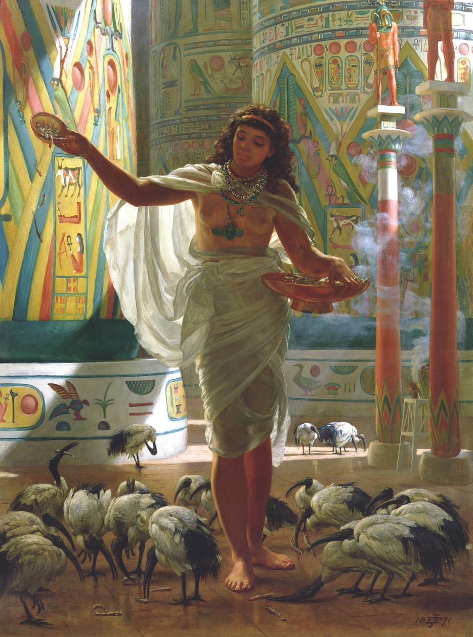 Mata den heliga Ibis i Halls of Karnac (olja på duk) av Edward John Poynter