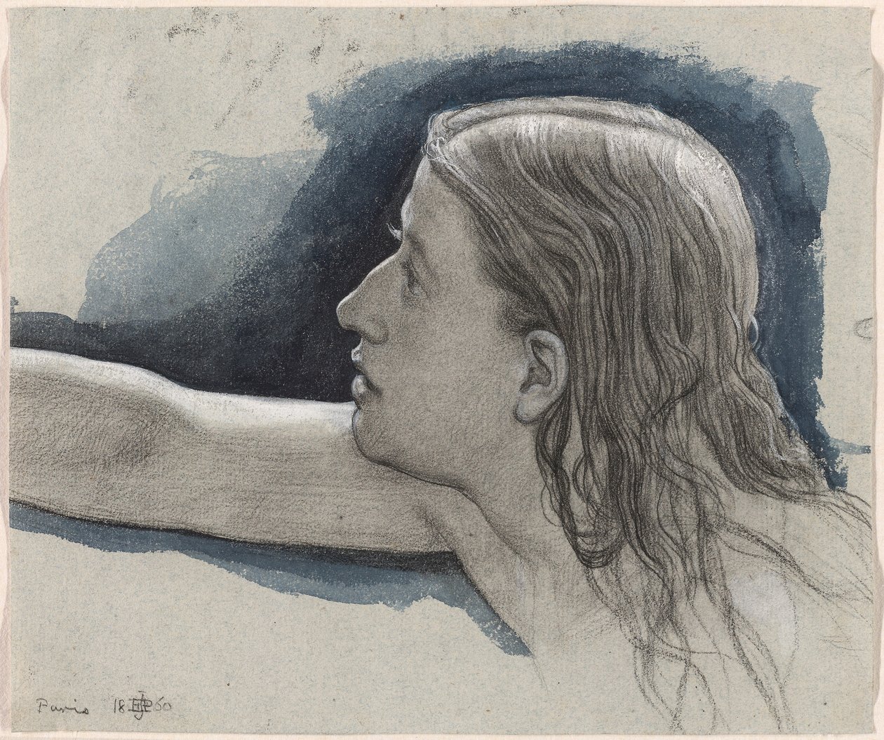Studie av en ung mans huvud med höger arm utsträckt av Edward John Poynter