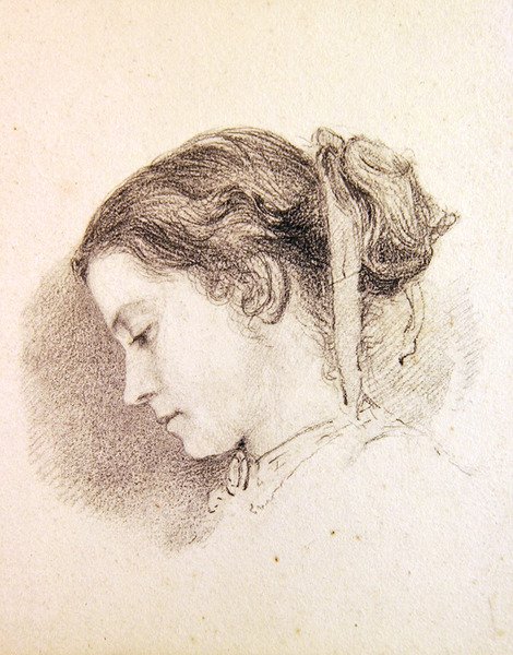 Studie av en flickas huvud (penna på papper) av Edward John Poynter