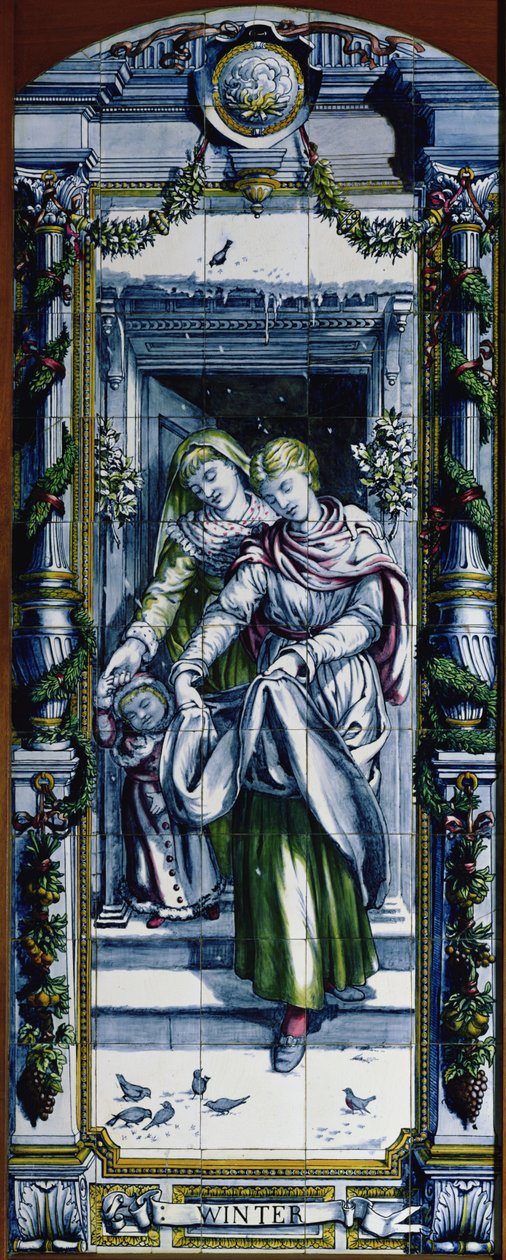 Winter, från en serie kakelpaneler, designade av Sir Edward Poynter och gjorda av Minton, Campbell and Company, för Dutch Kitchen, 1867-8 (keramik) av Edward John Poynter