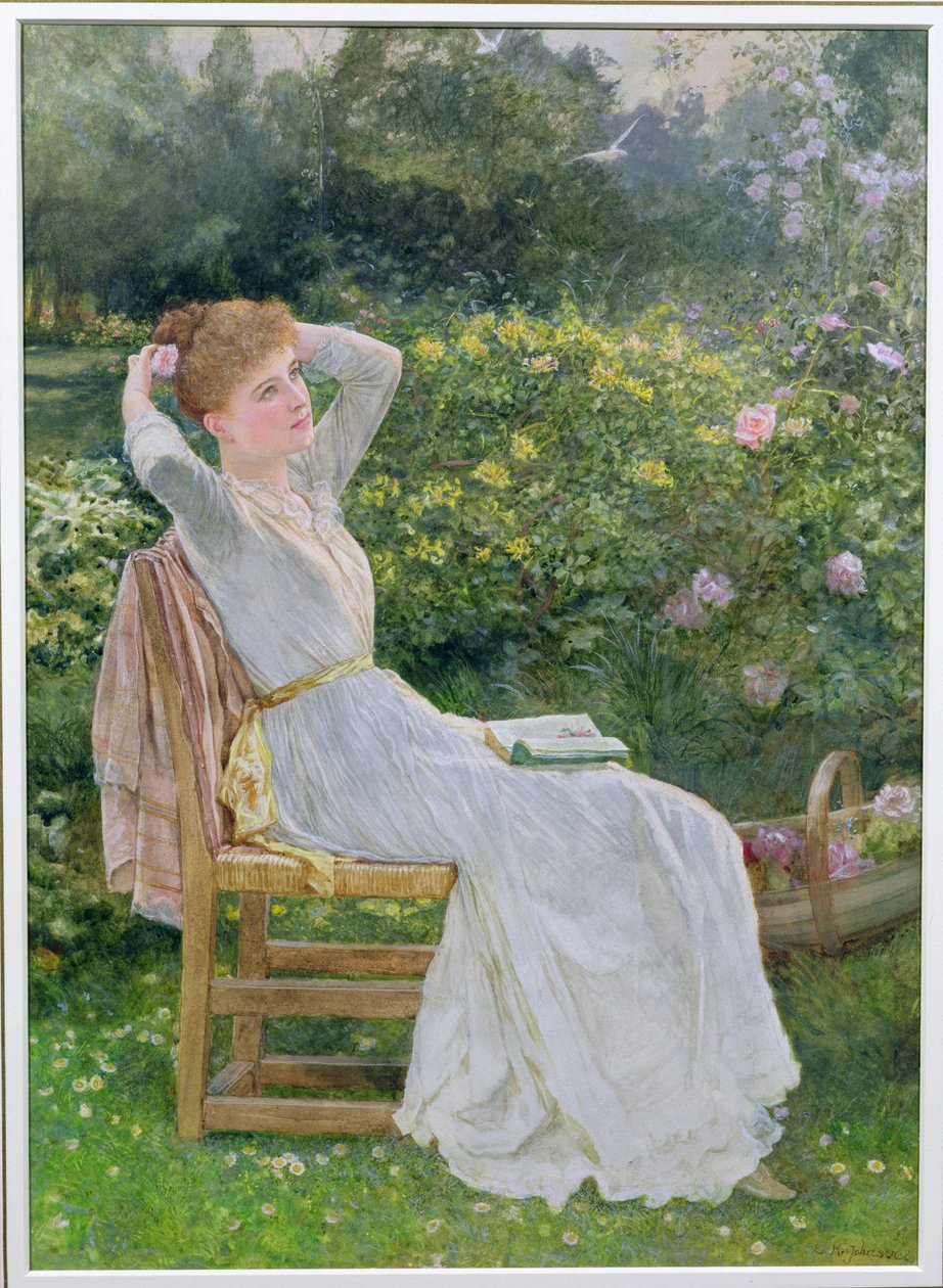 Sommartid: porträtt av konstnärens fru, Hannah av Edward Killingworth Johnson