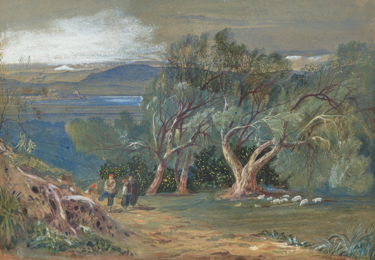 En avlägsen vy över Korfu från Viros av Edward Lear