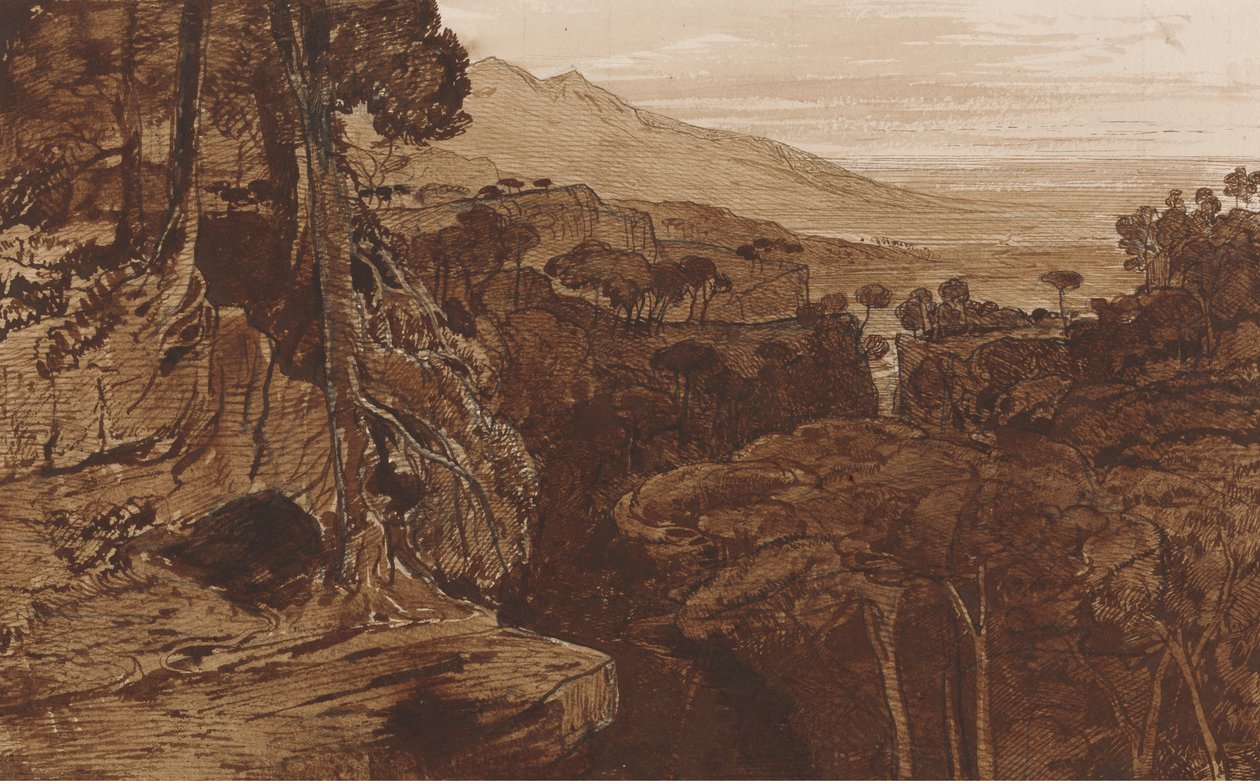 Bavella, Korsika, ca 1868 (penna och bläck med tvätt på papper) av Edward Lear
