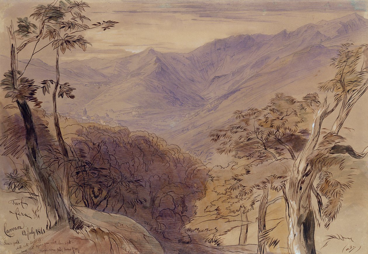 Carrara, 1861 (penna, penna, bläck och wc på papper) av Edward Lear