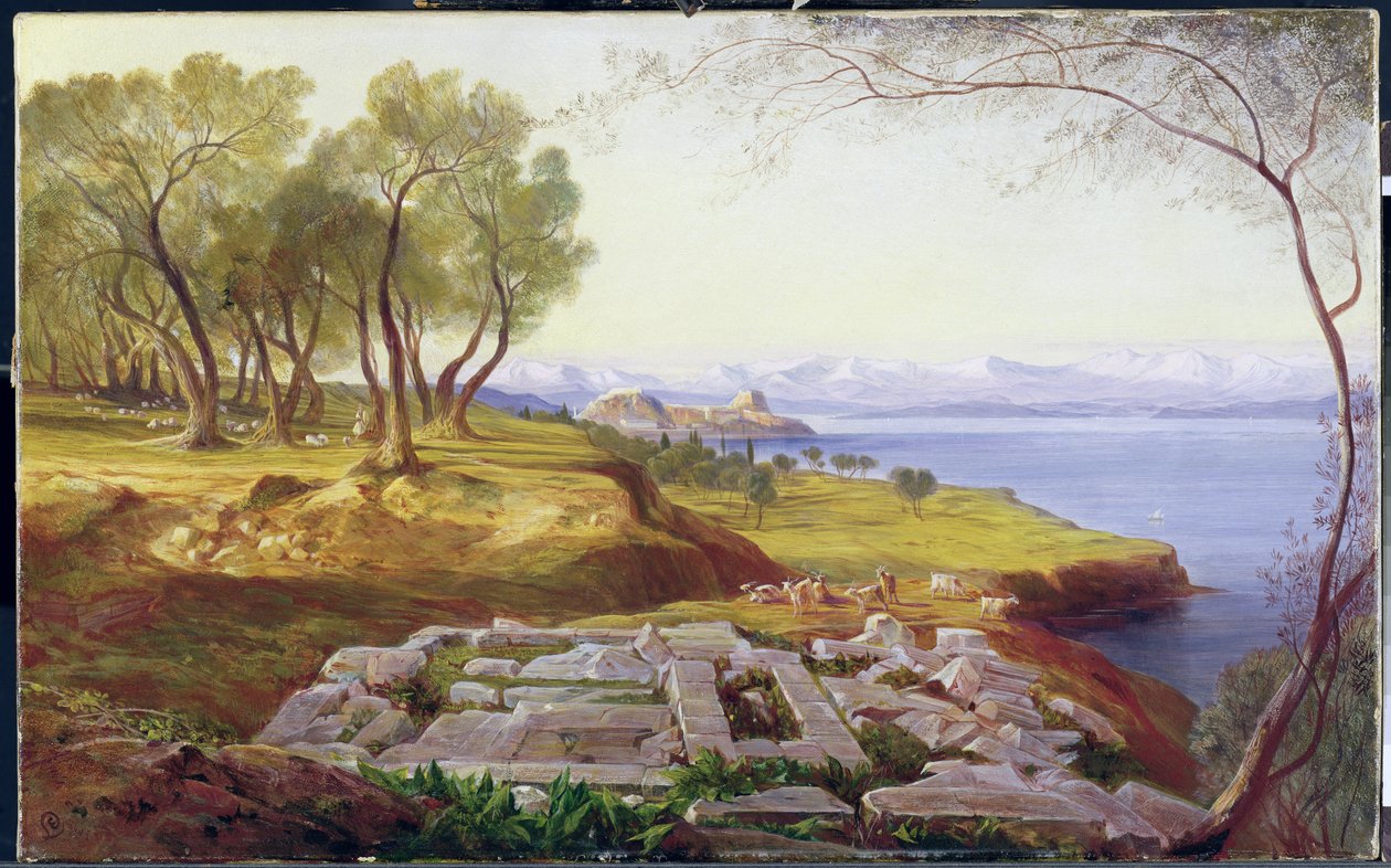 Korfu från Ascension, ca 1856-64 (olja på duk) av Edward Lear