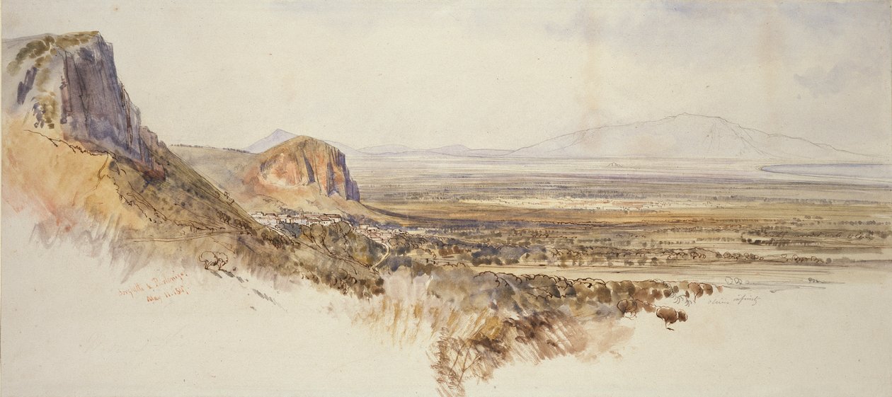 Avlägsen utsikt över Borghetto och Partenico, Sicilien, 1847 av Edward Lear