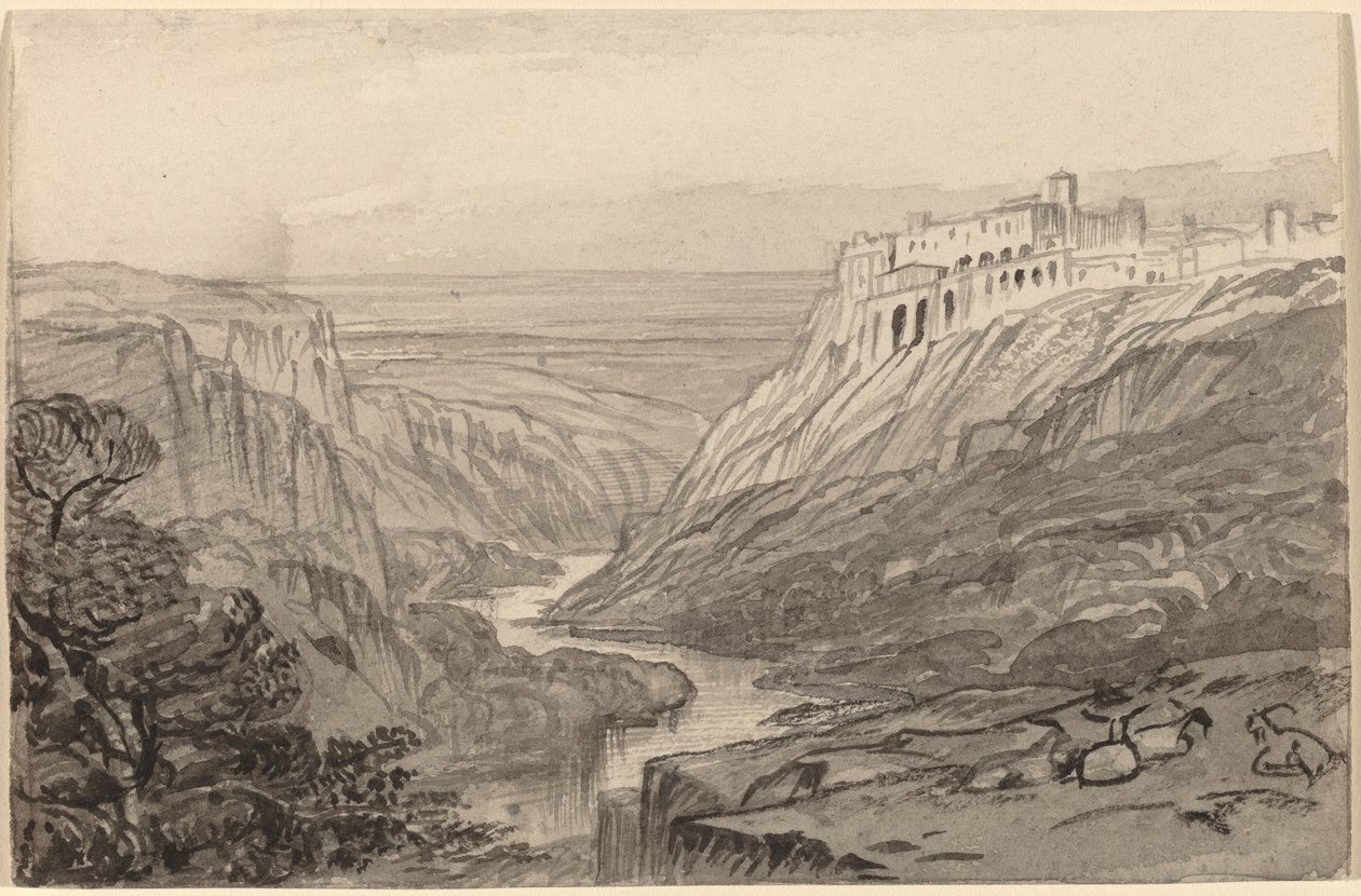 Getter vilar ovanför en flodravin (Narni, Italien) av Edward Lear