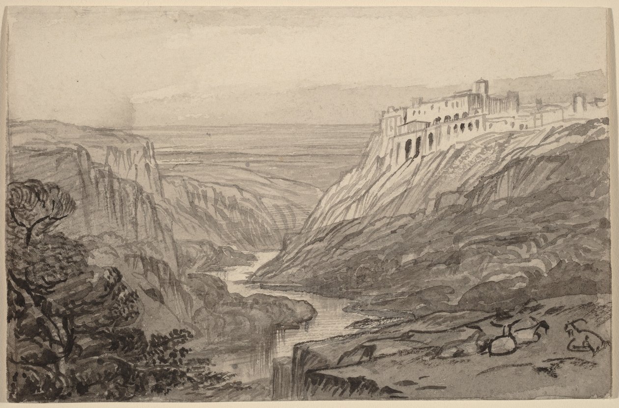 Getter som vilar ovanför en flodravin (Narni, Italien) av Edward Lear