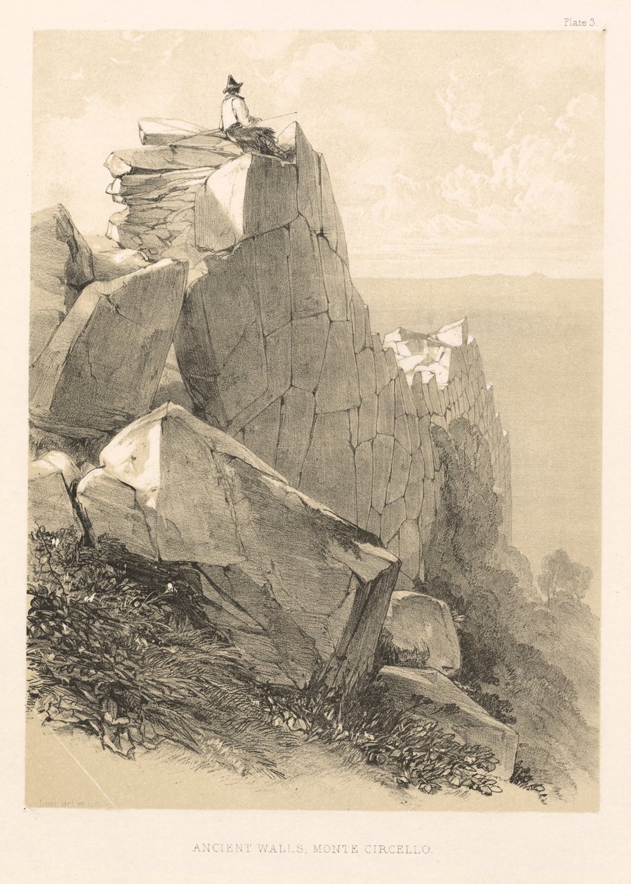 Illustrerad utflykt i Italien vol. II: Gamla murar, Monte Circello, 1846. av Edward Lear