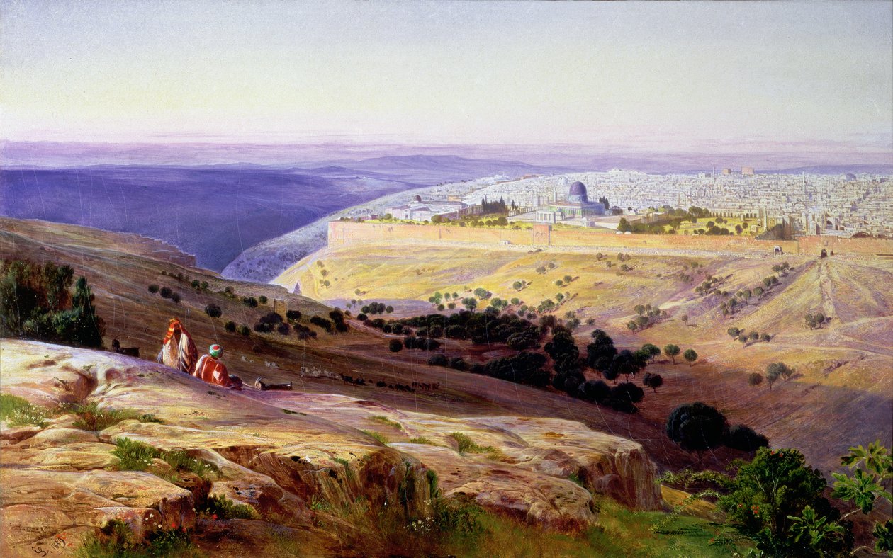 Jerusalem från Oljeberget, soluppgång, 1859 (olja) av Edward Lear