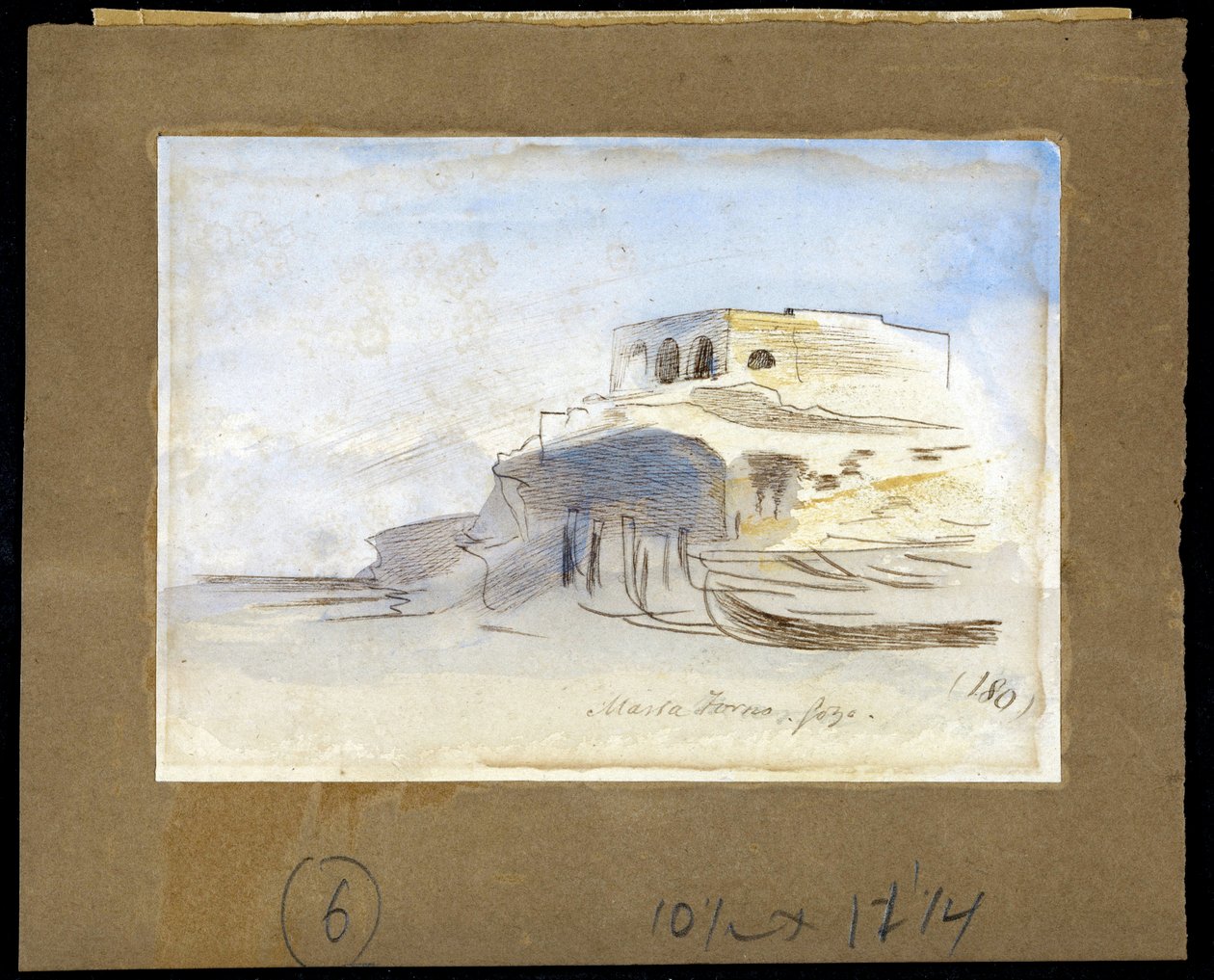 Massa Forno, på ön Gozo (Ghawdex), maltesisk skärgård (Massa Forno, Gozo, Malta) - Målning av Edward Lear (1812-1888), akvarell på papper (9,4x13,5 cm) av Edward Lear