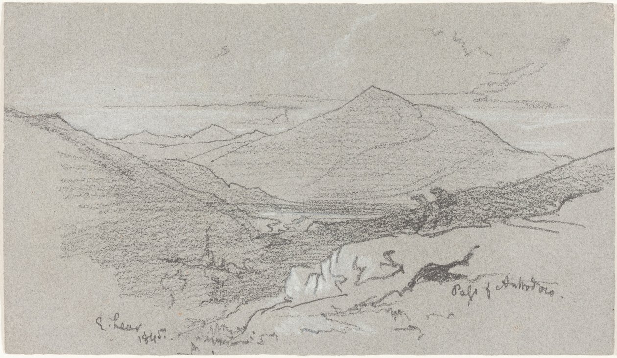 Bergsutsikt från Antrodoco, 1845. av Edward Lear