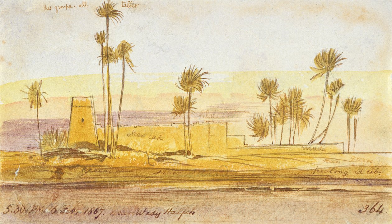 Nära Wady Halfeh, 17:30, 6 februari 1867 (bläck och wc) av Edward Lear