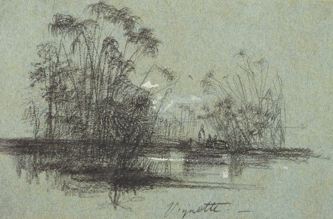 Papyrus på Anapus, från Views of Sicilien (svart krita & kroppsfärg på blått papper) av Edward Lear