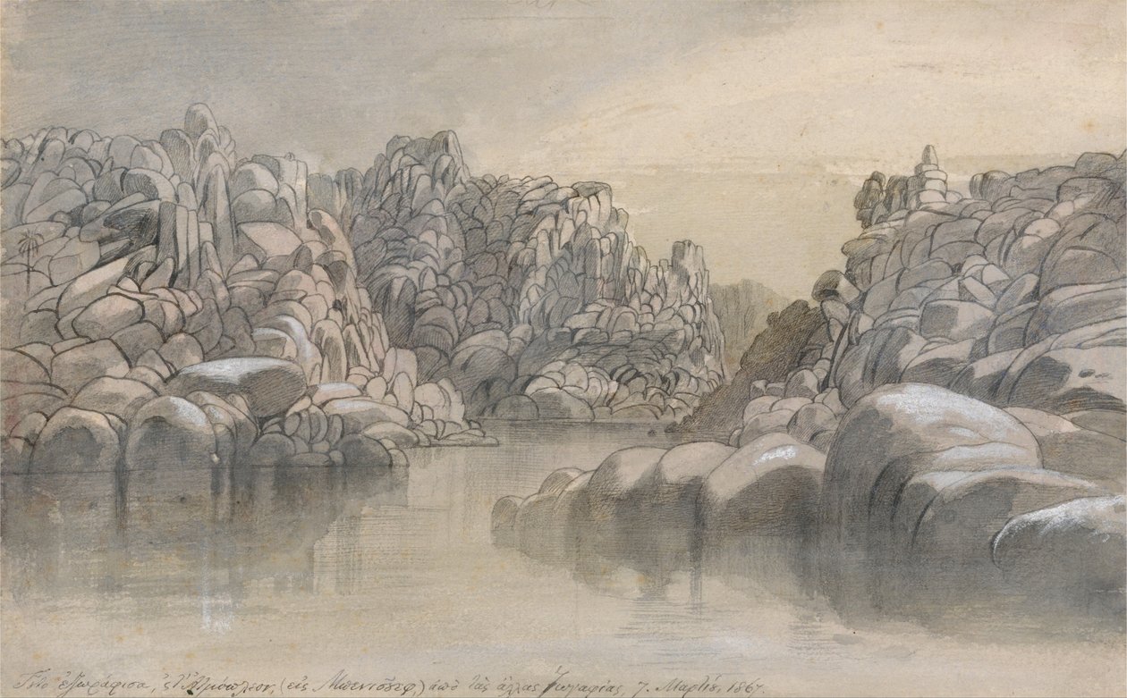 Flodpassage mellan halvkala klippor av Edward Lear