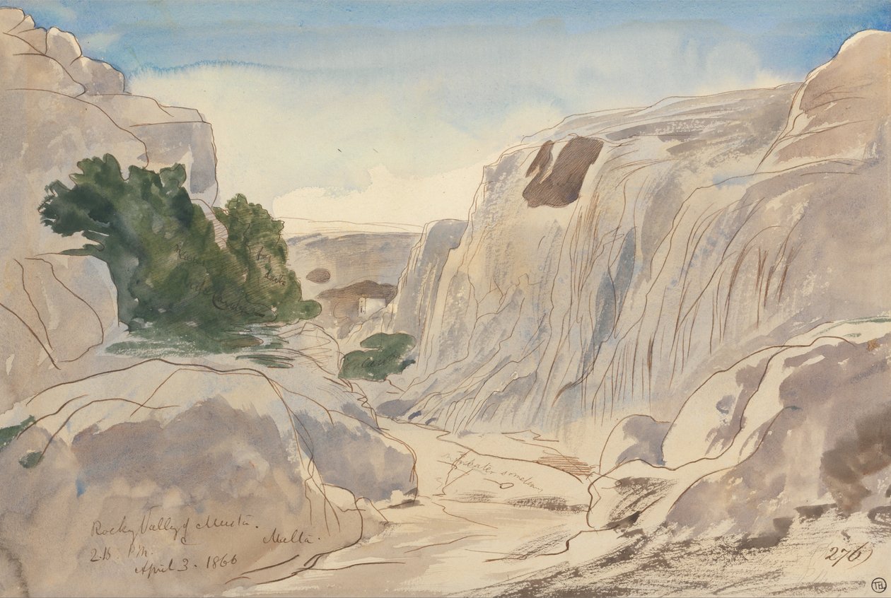 Klippiga dalen i Mosta, Malta, kl. 14.15 (3 april 1866) av Edward Lear