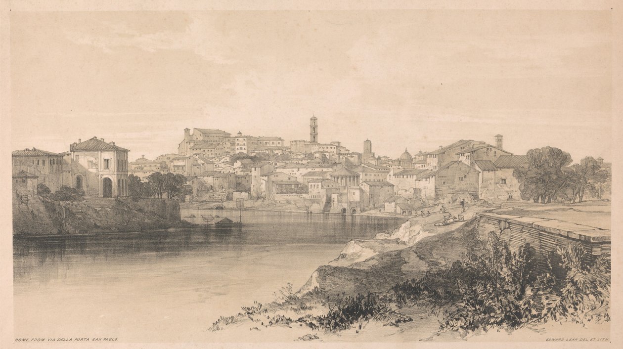 Rom sedd från Via della Porta San Paolo, ur ”Vyer i Rom och dess omgivningar”, 1841 av Edward Lear