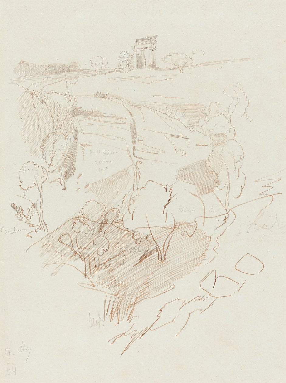 Ruinerat tempel på en kulle, 1864. av Edward Lear
