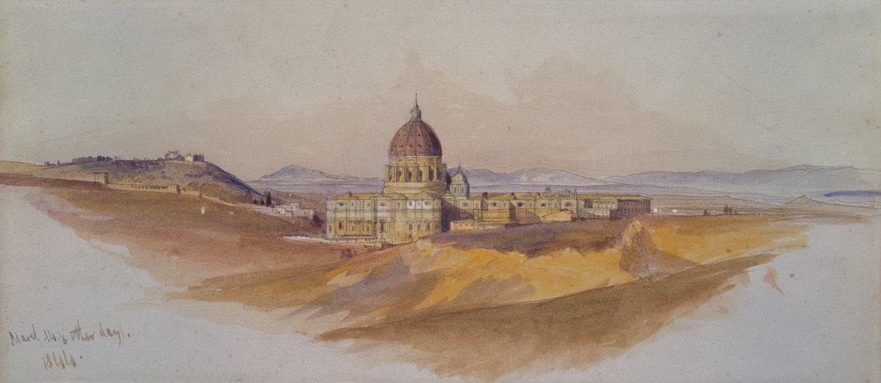 Sankt Peters Rom sett från Villa Dorta Pamphili (akvarell) av Edward Lear