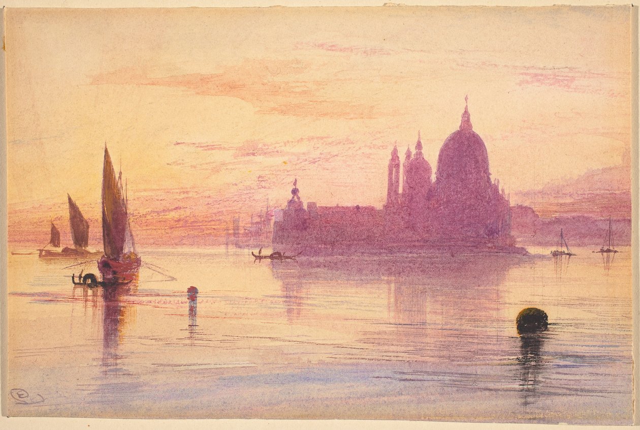 Santa Maria della Salute, Venedig, vid solnedgången av Edward Lear