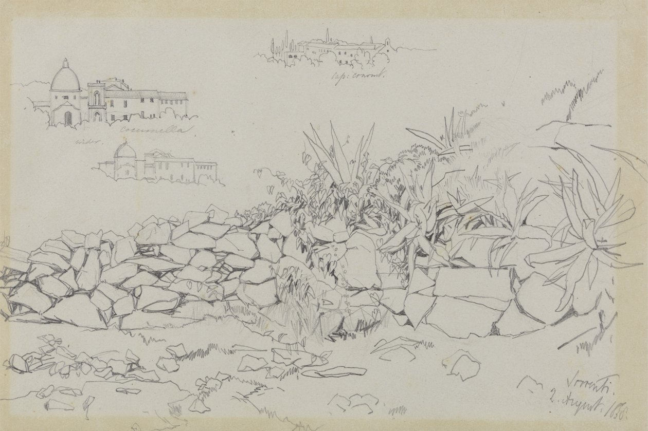 Sorrento, 2 augusti 1838 (grafit på grått vävt papper) av Edward Lear