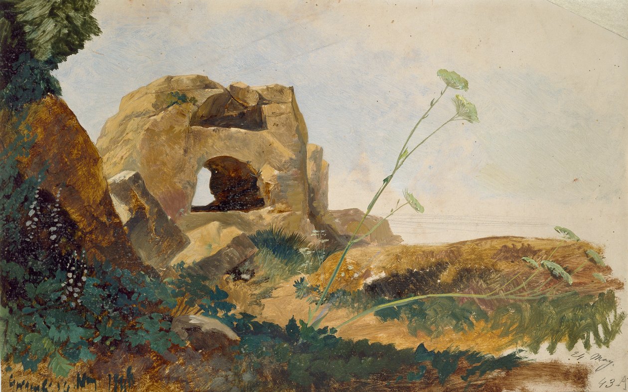 Studie av stenar och lövverk, Agrigento Girgenti, Sicilien, 1847 av Edward Lear