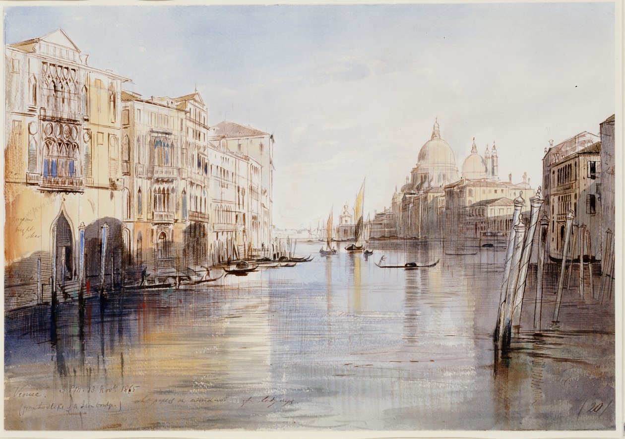 Canal Grande, med Santa Maria Della Salute, Venedig, Italien, 1865 av Edward Lear